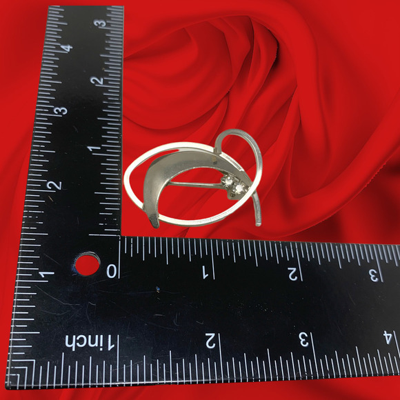 Vintage Modernist Silver Tone Brooch Pin Made in Western Germany Clear Crystals - Picture 4 of 4